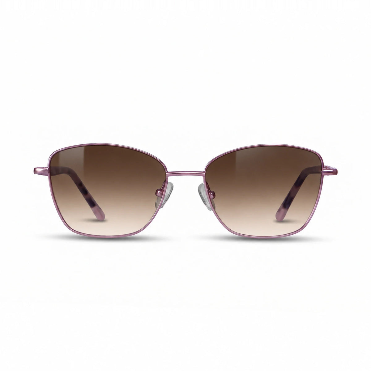 Fiore 2210 square cat eye sunglasses, purple steel frame, gradient brown polarized lens, front view · ReFramed