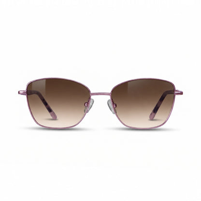 Fiore 2210 square cat eye sunglasses, purple steel frame, gradient brown polarized lens, front view · ReFramed