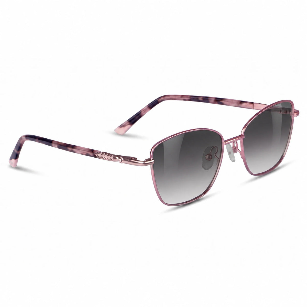 Fiore 2210 square cat eye sunglasses, purple steel frame, gradient gray polarized lens, three-quarter view · ReFramed