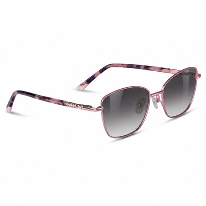 Fiore 2210 square cat eye sunglasses, purple steel frame, gradient gray polarized lens, three-quarter view · ReFramed