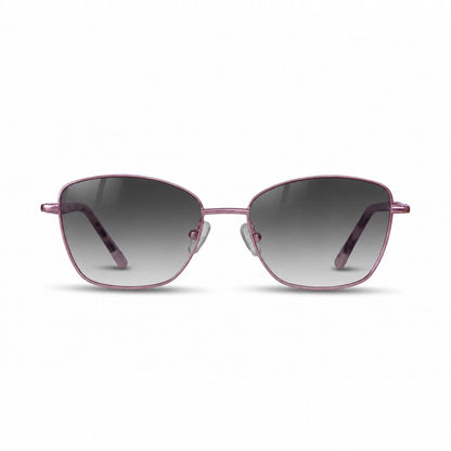 Fiore 2210 square cat eye sunglasses, purple steel frame, gradient gray polarized lens, front view · ReFramed