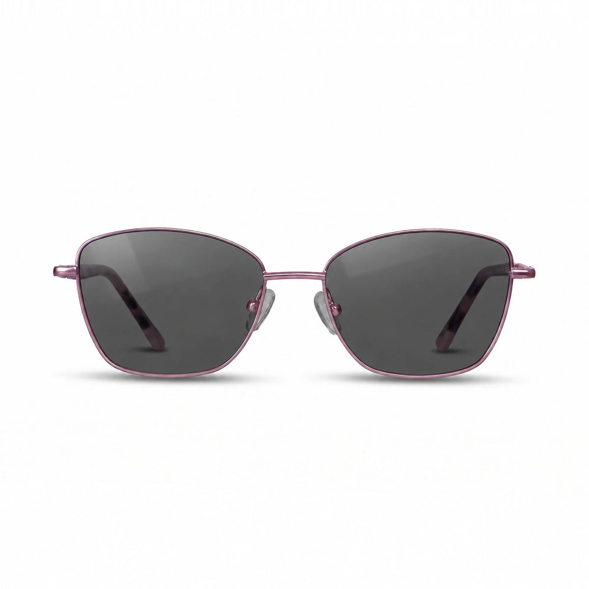 Fiore 2210 square cat eye sunglasses, purple steel frame, black polarized lens, front view · ReFramed