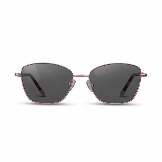 Fiore 2210 square cat eye sunglasses, purple steel frame, black polarized lens, front view · ReFramed
