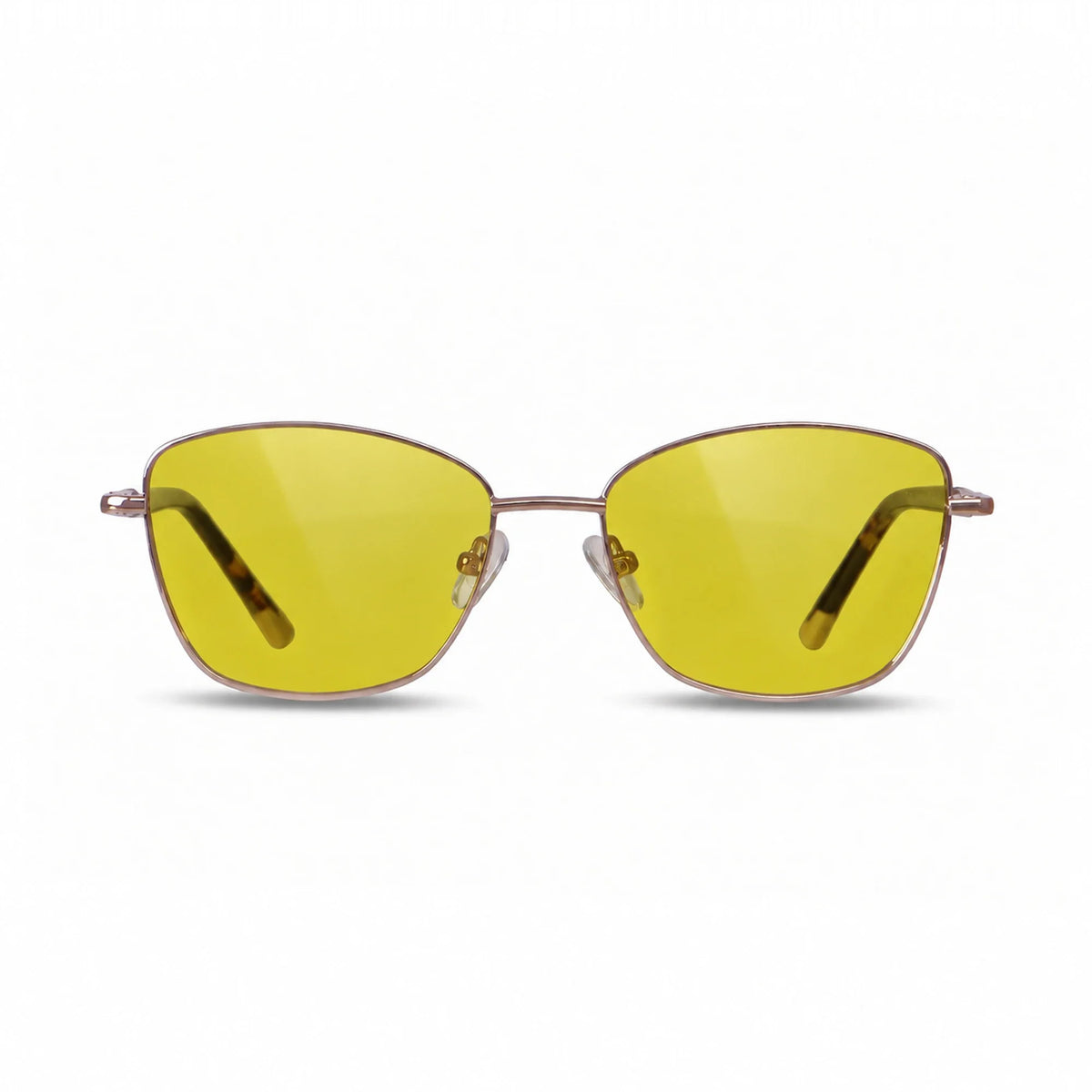 Fiore 2210 square cat eye sunglasses, tortoise steel frame, yellow polarized lens, front view · ReFramed