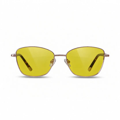 Fiore 2210 square cat eye sunglasses, tortoise steel frame, yellow polarized lens, front view · ReFramed