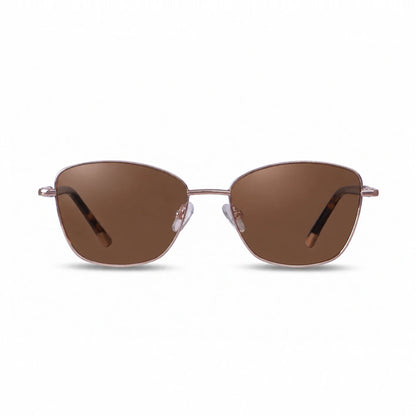 Fiore 2210 square cat eye sunglasses, tortoise steel frame, brown polarized lens, front view · ReFramed