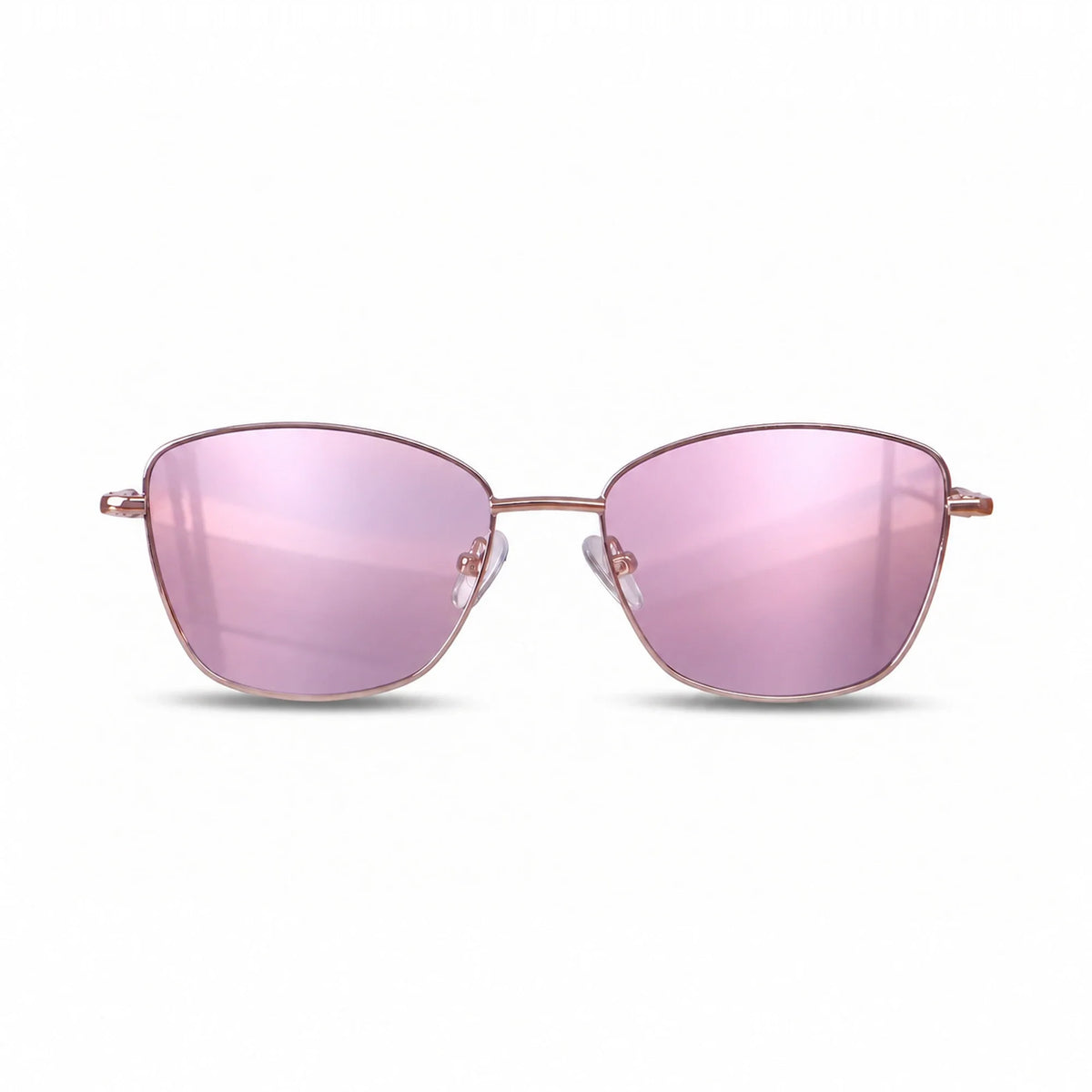Fiore 2210 square cat eye sunglasses, tortoise steel frame, mirrored pink polarized lens, front view · ReFramed