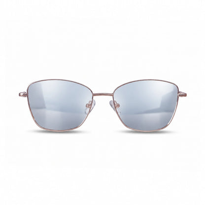 Fiore 2210 square cat eye sunglasses, tortoise steel frame, mirrored silver polarized lens, front view · ReFramed