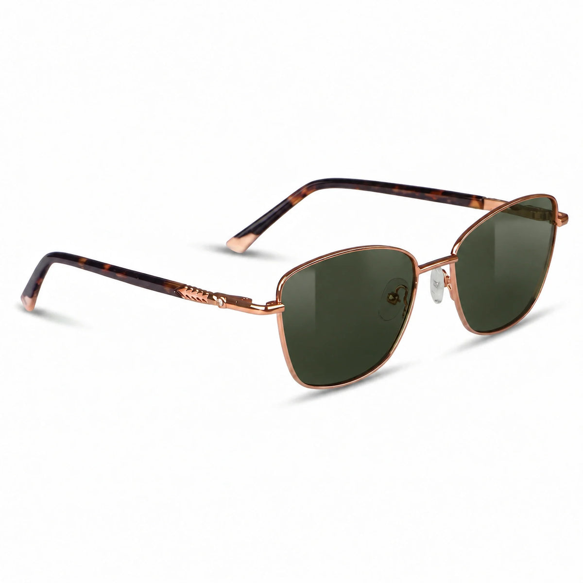 Fiore 2210 square cat eye sunglasses, tortoise steel frame, G15 polarized lens, three-quarter view · ReFramed