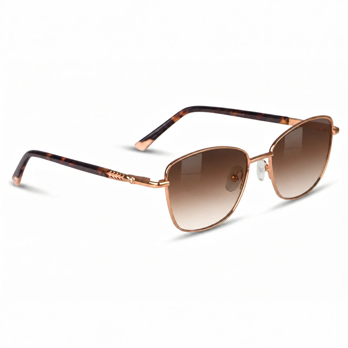 Fiore 2210 square cat eye sunglasses, tortoise steel frame, gradient brown polarized lens, three-quarter view · ReFramed