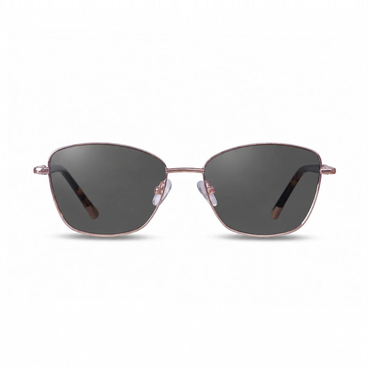 Fiore 2210 square cat eye sunglasses, tortoise steel frame, black polarized lens, front view · ReFramed
