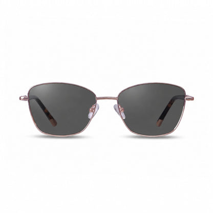Fiore 2210 square cat eye sunglasses, tortoise steel frame, black polarized lens, front view · ReFramed