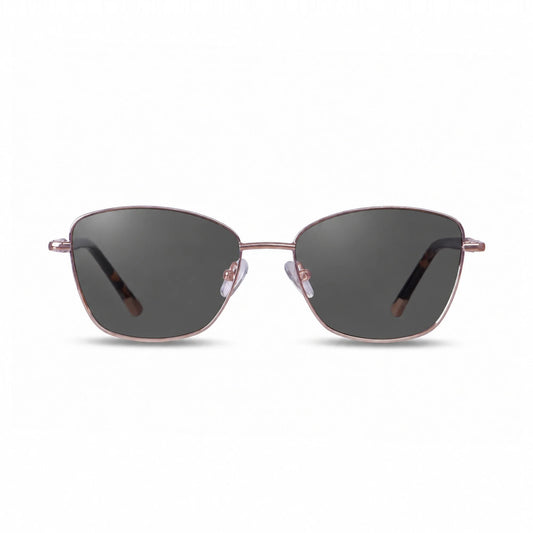 Fiore 2210 square cat eye sunglasses, tortoise steel frame, black polarized lens, front view · ReFramed