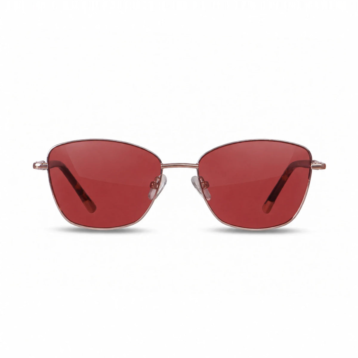 Fiore 2210 square cat eye sunglasses, tortoise steel frame, red polarized lens, front view · ReFramed