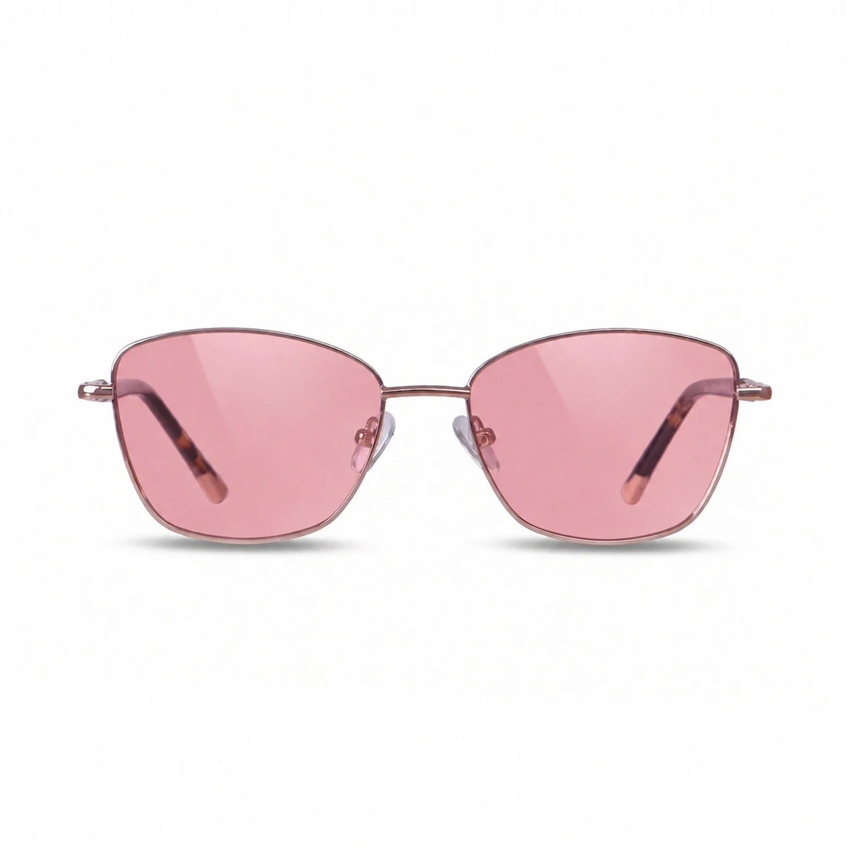 Fiore 2210 square cat eye sunglasses, tortoise steel frame, pink polarized lens, front view · ReFramed