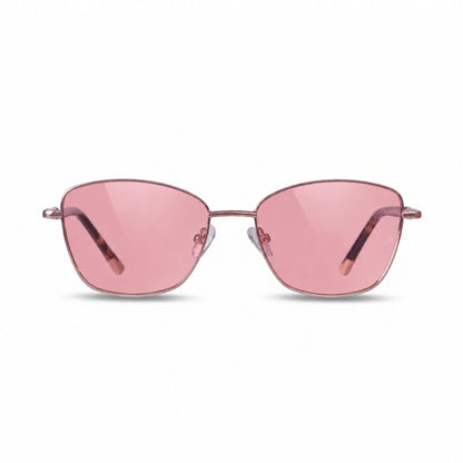 Fiore 2210 square cat eye sunglasses, tortoise steel frame, pink polarized lens, front view · ReFramed