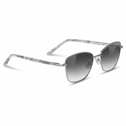 Fiore 2210 square cat eye sunglasses, silver steel frame, gradient gray polarized lens, three-quarter view · ReFramed
