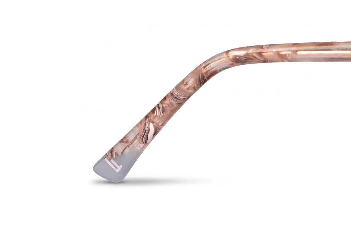 Fiore 2210 eyeglasses in gold brown – temple logo detail