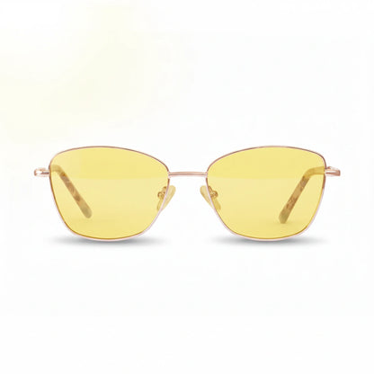 Fiore 2210 square cat eye sunglasses, gold steel frame, yellow polarized lens, front view · ReFramed