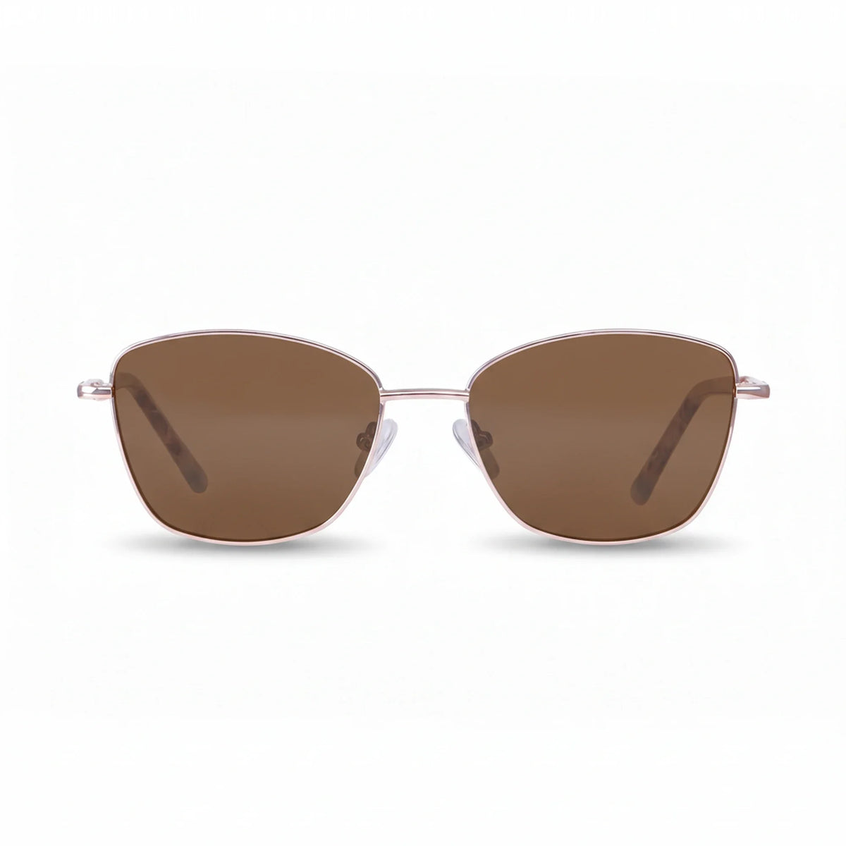 Fiore 2210 square cat eye sunglasses, gold steel frame, brown polarized lens, front view · ReFramed