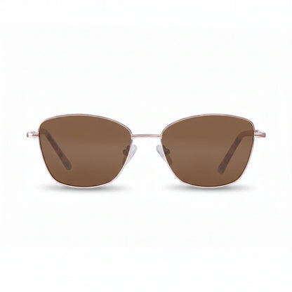 Fiore 2210 square cat eye sunglasses, gold steel frame, brown polarized lens, front view · ReFramed