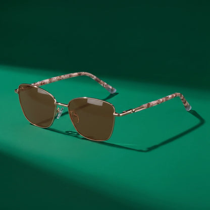 Fiore 2210 square cat eye sunglasses, gold steel frame, editorial still (angle 2) · ReFramed