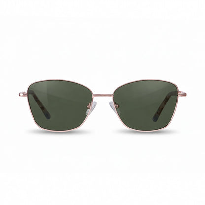 Fiore 2210 square cat eye sunglasses, gold steel frame, G15 polarized lens, front view · ReFramed