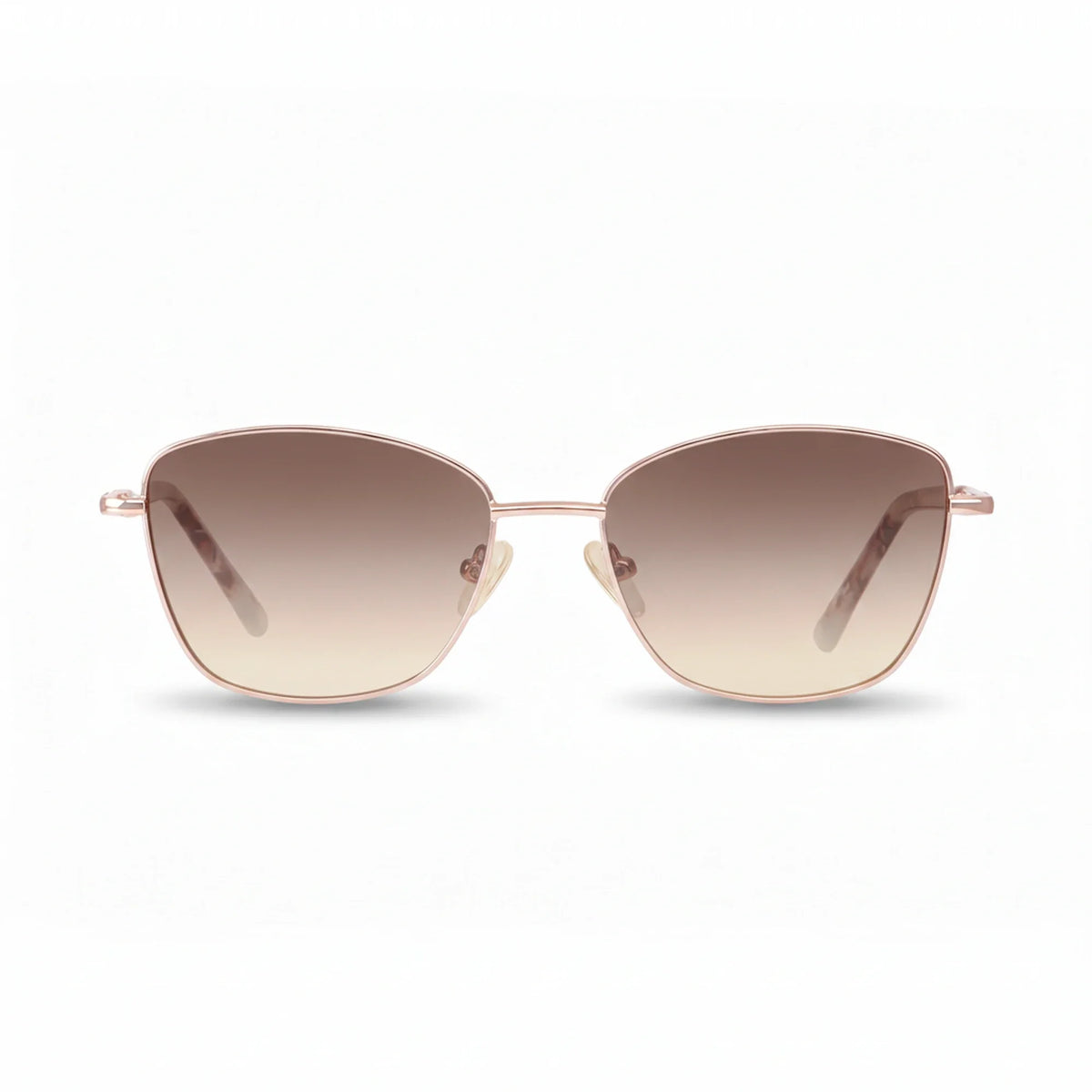 Fiore 2210 square cat eye sunglasses, gold steel frame, gradient brown polarized lens, front view · ReFramed