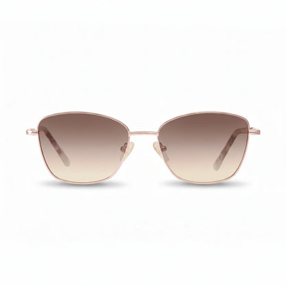 Fiore 2210 square cat eye sunglasses, gold steel frame, gradient brown polarized lens, front view · ReFramed