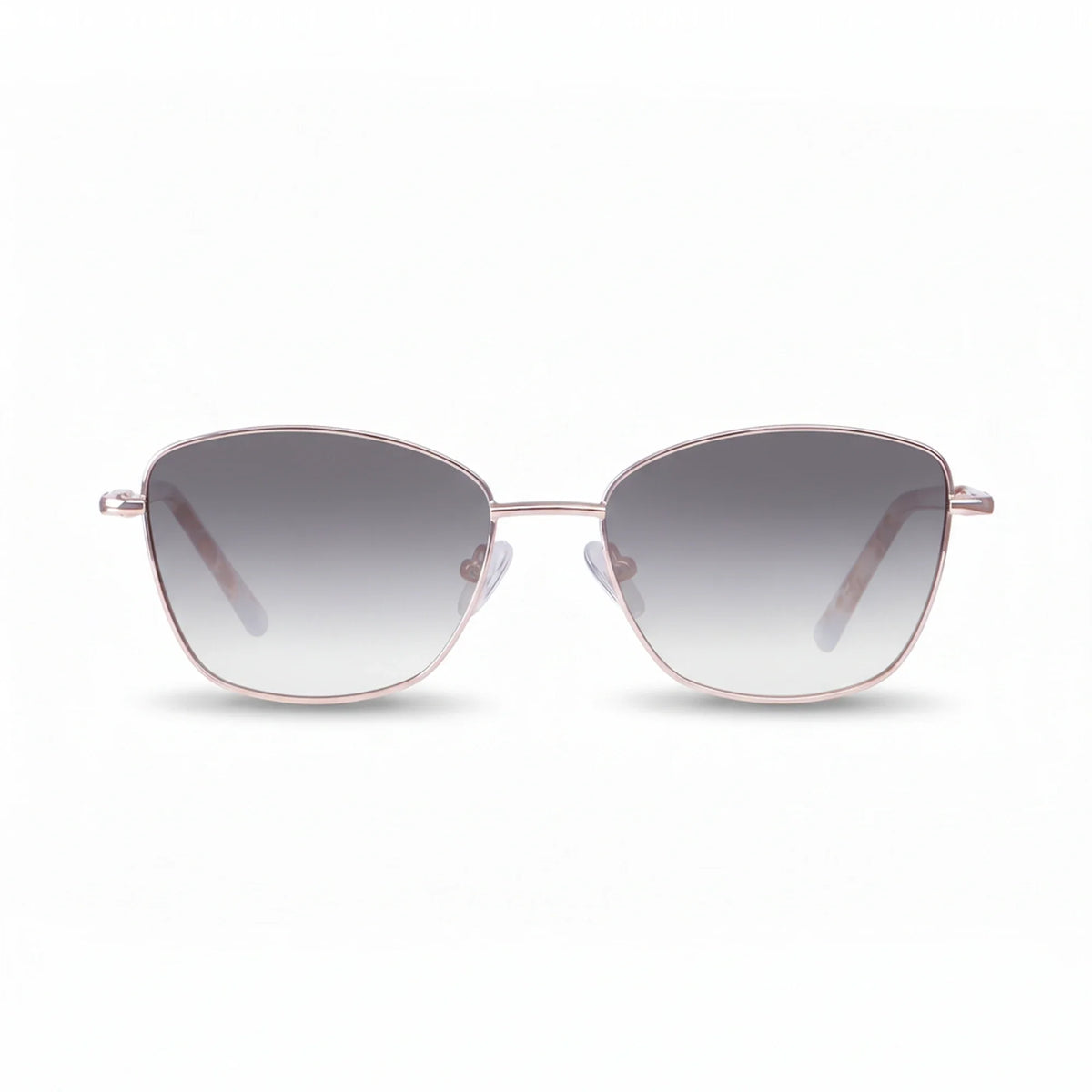 Fiore 2210 square cat eye sunglasses, gold steel frame, gradient gray polarized lens, front view · ReFramed