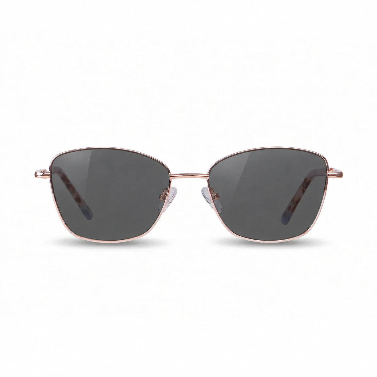 Fiore 2210 square cat eye sunglasses, gold steel frame, black polarized lens, front view · ReFramed