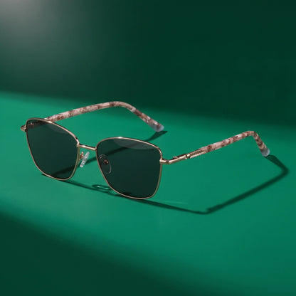 Fiore 2210 square cat eye sunglasses, gold steel frame, editorial still · ReFramed