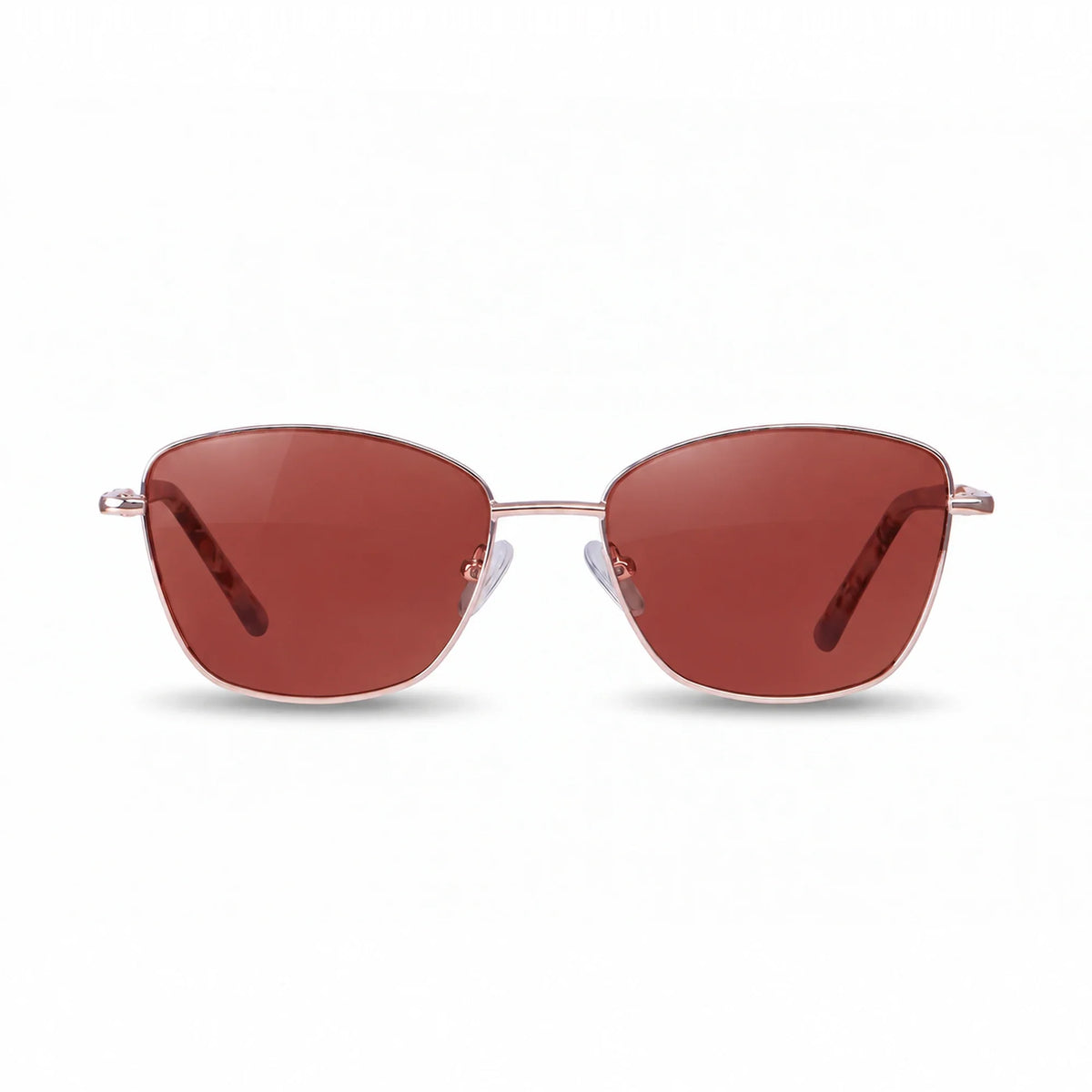 Fiore 2210 square cat eye sunglasses, gold steel frame, red polarized lens, front view · ReFramed