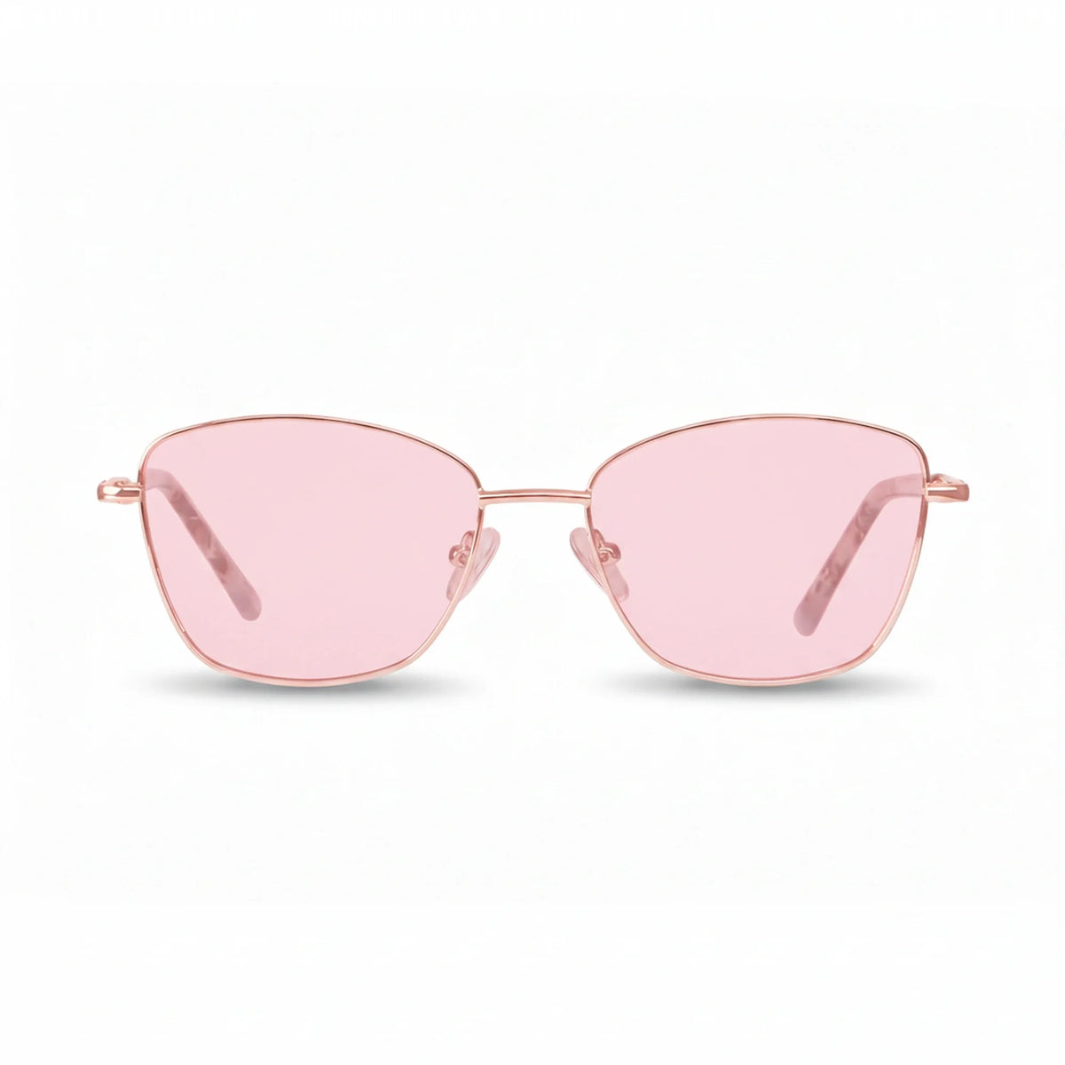 Fiore 2210 square cat eye sunglasses, gold steel frame, pink polarized lens, front view · ReFramed