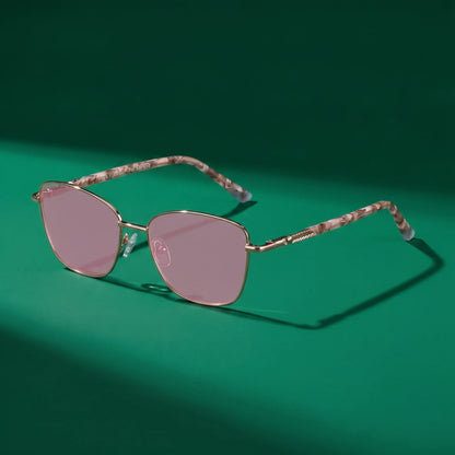 Fiore 2210 square cat eye sunglasses, gold steel frame, editorial still (angle 5) · ReFramed