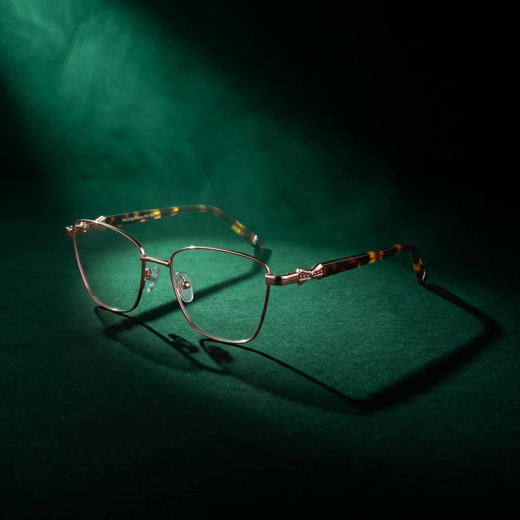 Fiore 22115 eyeglasses in brown – under a theatrical beam of light