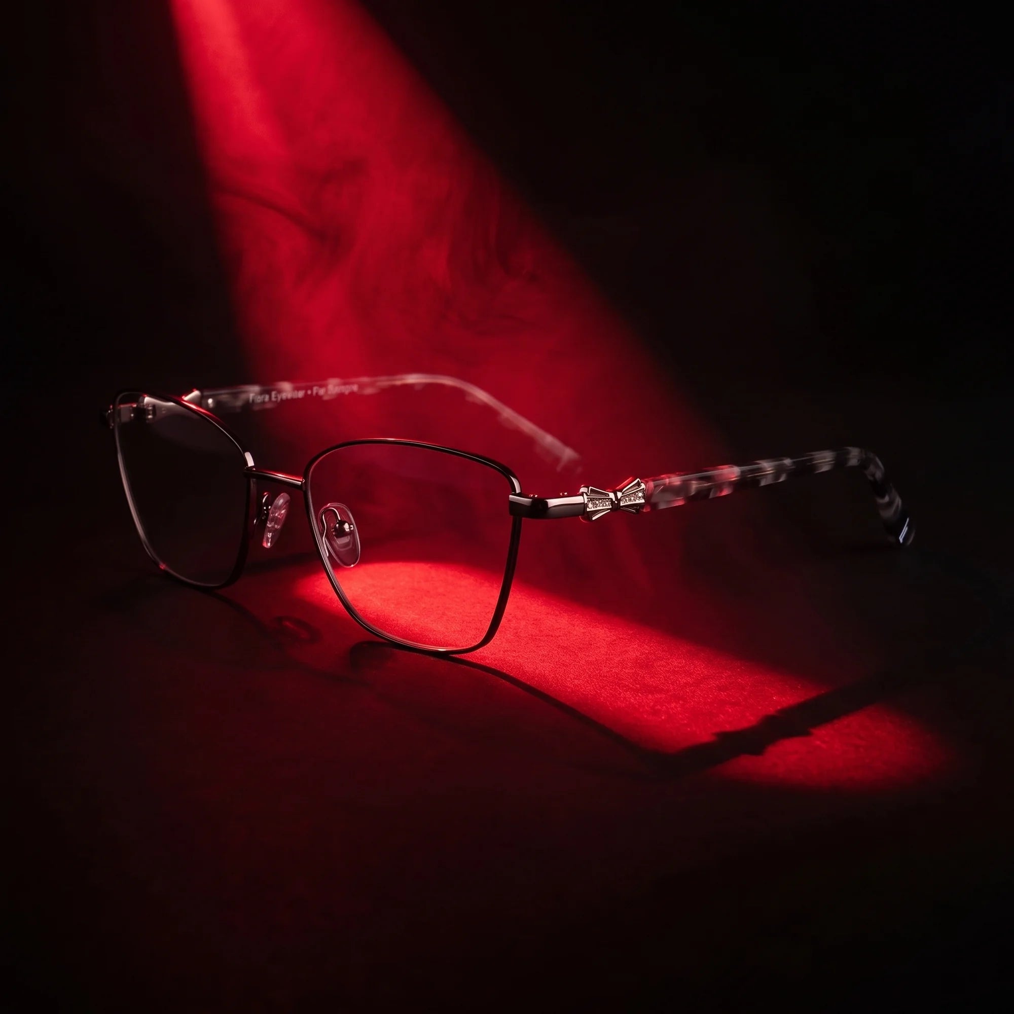 Fiore 22115 eyeglasses in black silver – under a theatrical beam of light