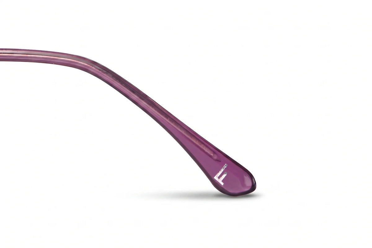 Fiore 3839 eyeglasses in purple silver – temple logo detail