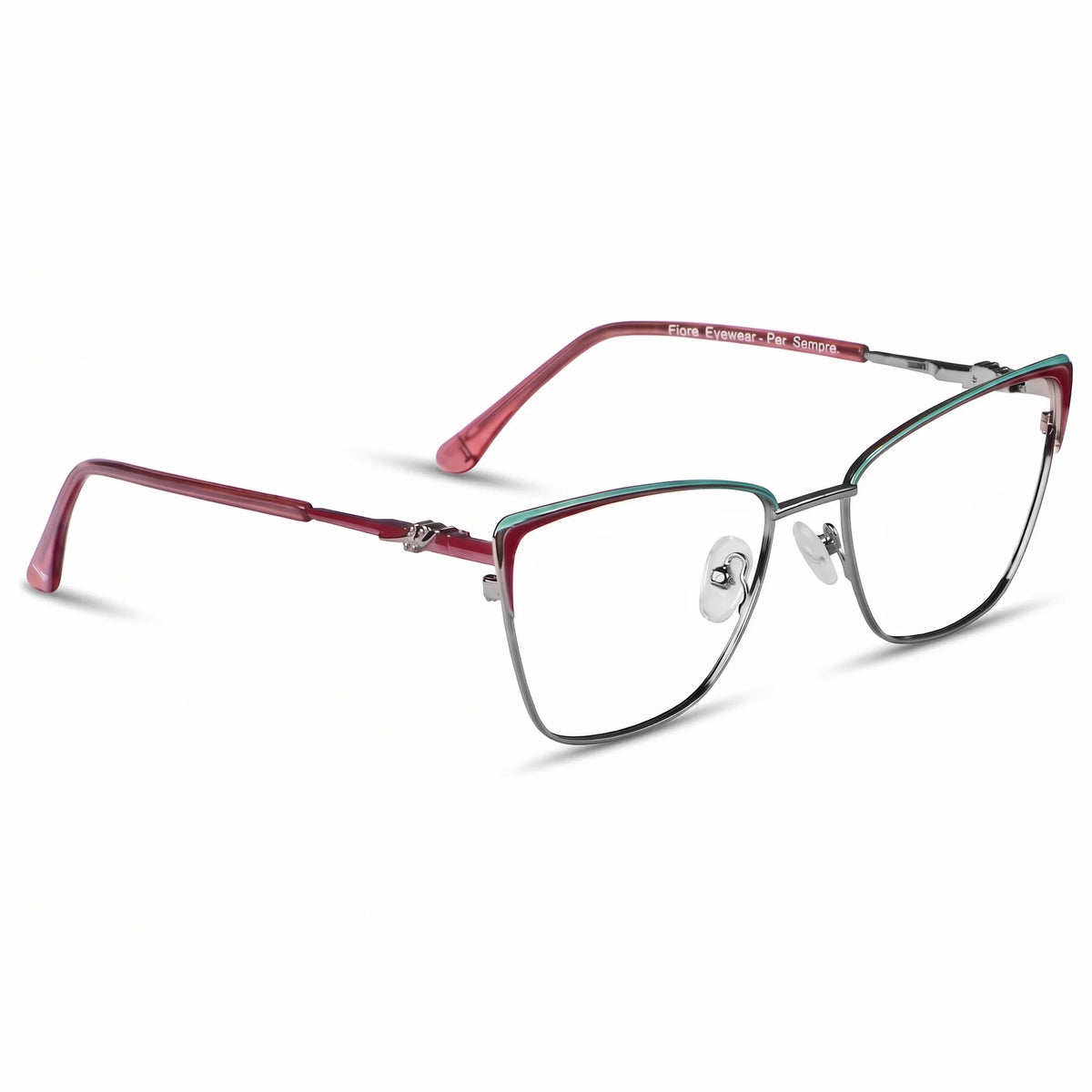 Fiore 3839 eyeglasses in red gun – three-quarter view