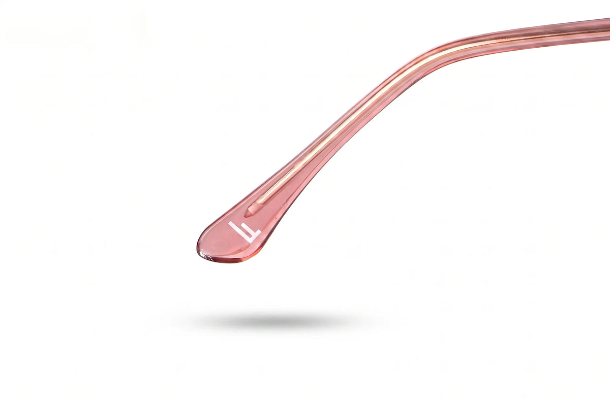 Fiore 3839 eyeglasses in pink gold – temple logo detail