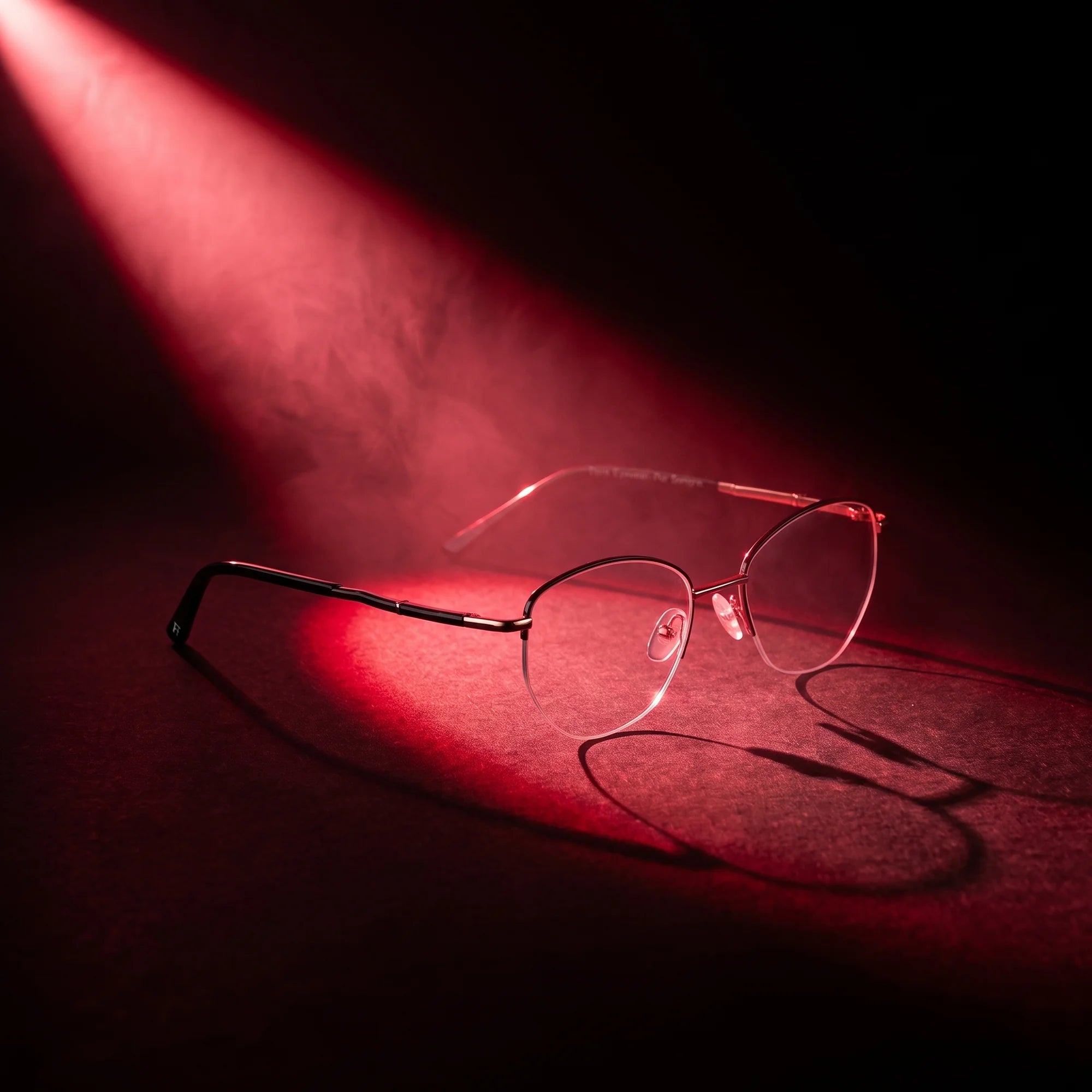 Fiore 3921 eyeglasses in black gold – under a theatrical beam of light