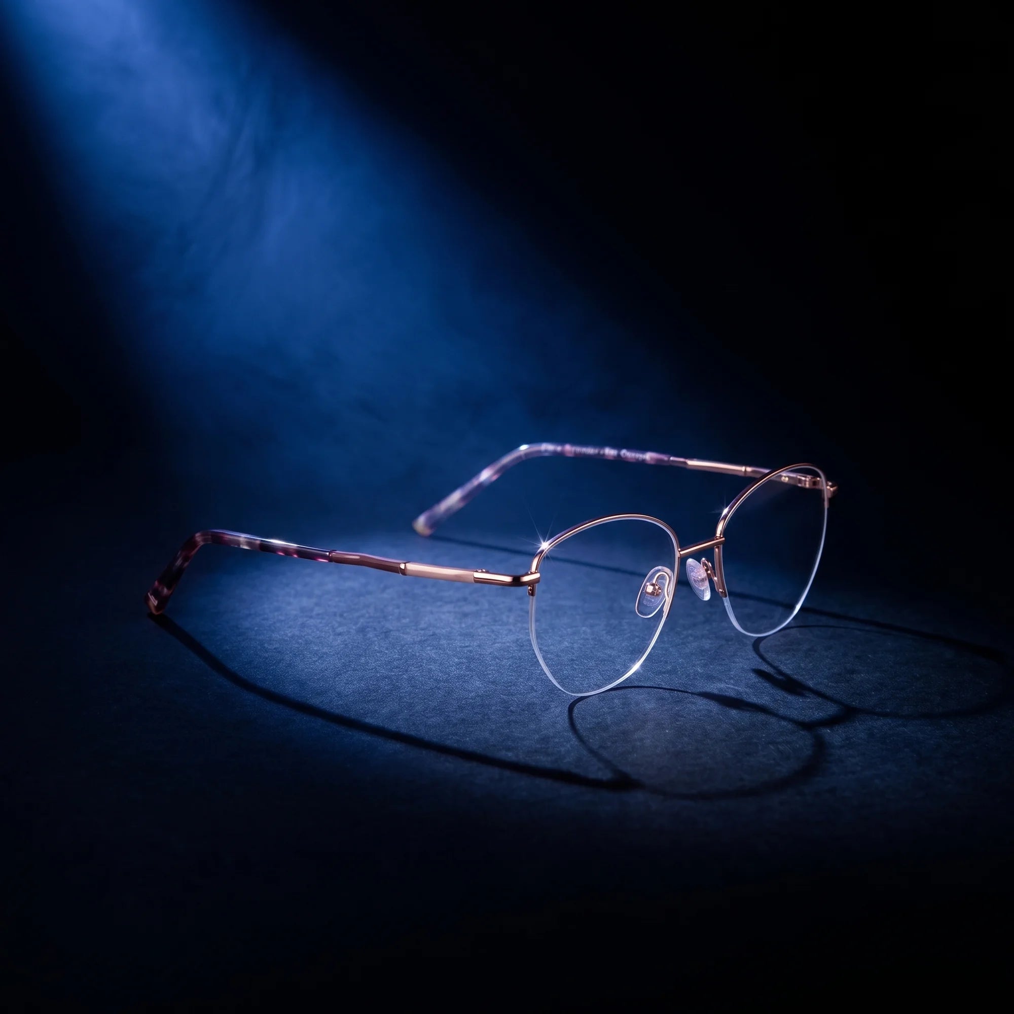 Fiore 3921 eyeglasses in brown gold – under a theatrical beam of light