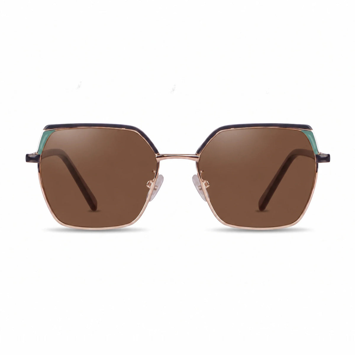 Fiore 3971 geometric sunglasses, black steel frame, brown polarized lens, front view · ReFramed