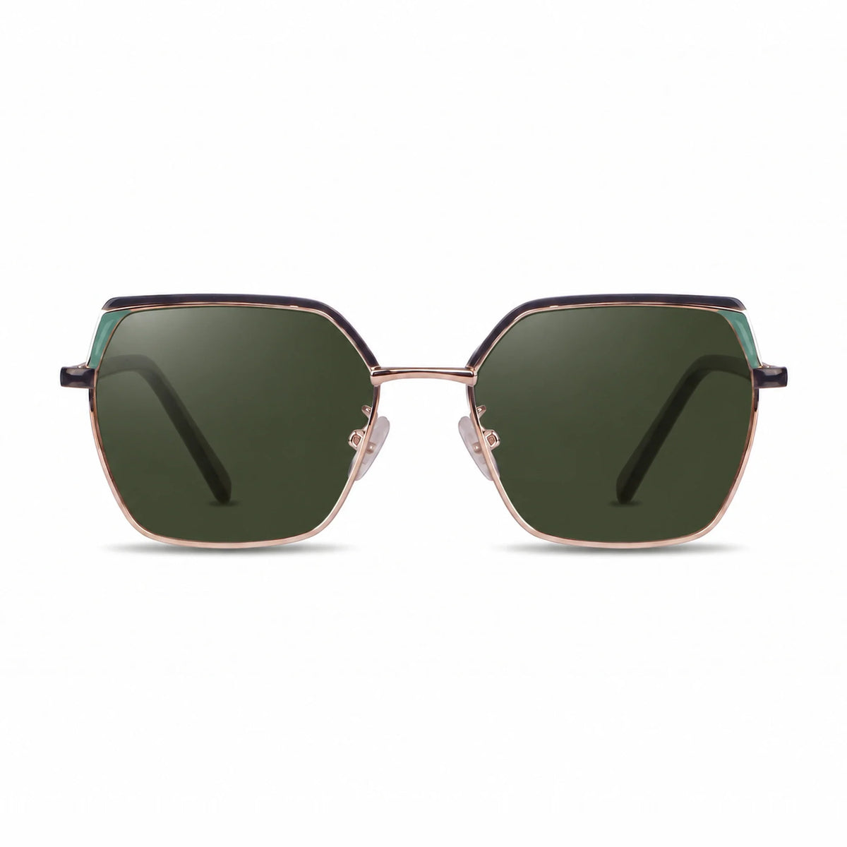 Fiore 3971 geometric sunglasses, black steel frame, G15 polarized lens, front view · ReFramed