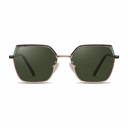 Fiore 3971 geometric sunglasses, black steel frame, G15 polarized lens, front view · ReFramed