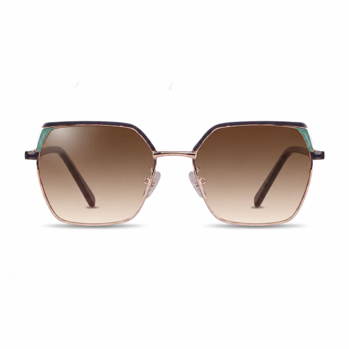 Fiore 3971 geometric sunglasses, black steel frame, gradient brown polarized lens, front view · ReFramed