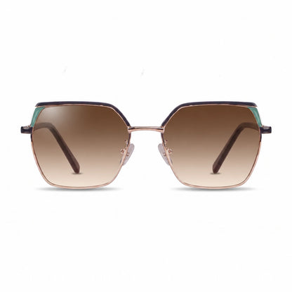 Fiore 3971 geometric sunglasses, black steel frame, gradient brown polarized lens, front view · ReFramed