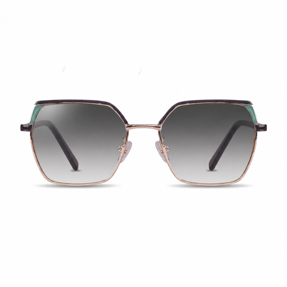 Fiore 3971 geometric sunglasses, black steel frame, gradient gray polarized lens, front view · ReFramed