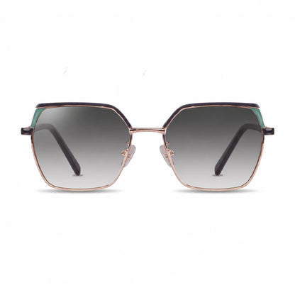 Fiore 3971 geometric sunglasses, black steel frame, gradient gray polarized lens, front view · ReFramed