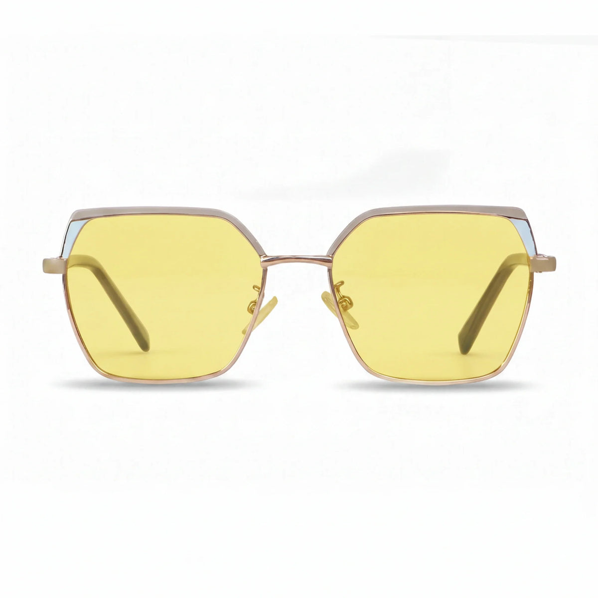 Fiore 3971 geometric sunglasses, gold steel frame, yellow polarized lens, front view · ReFramed